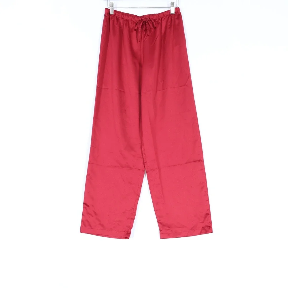 Lauren Ralph Lauren Pajama Set Women PS Red Satin Crest Holiday Festive $84 NWT